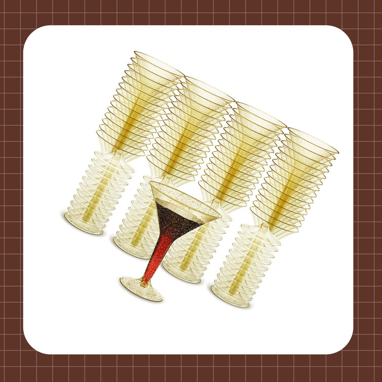 Eternal Night Disposable Plastic Martini Glasses 8 Oz Gold Glitter